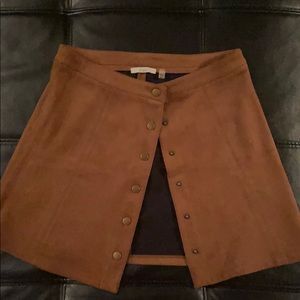 Dex Brown Button-Front Suede Mini Skirt